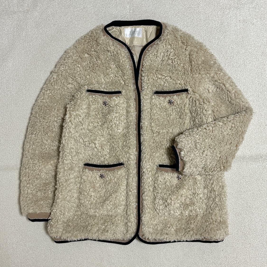 타임 니팅 블록 퍼 자켓 상품이미지1