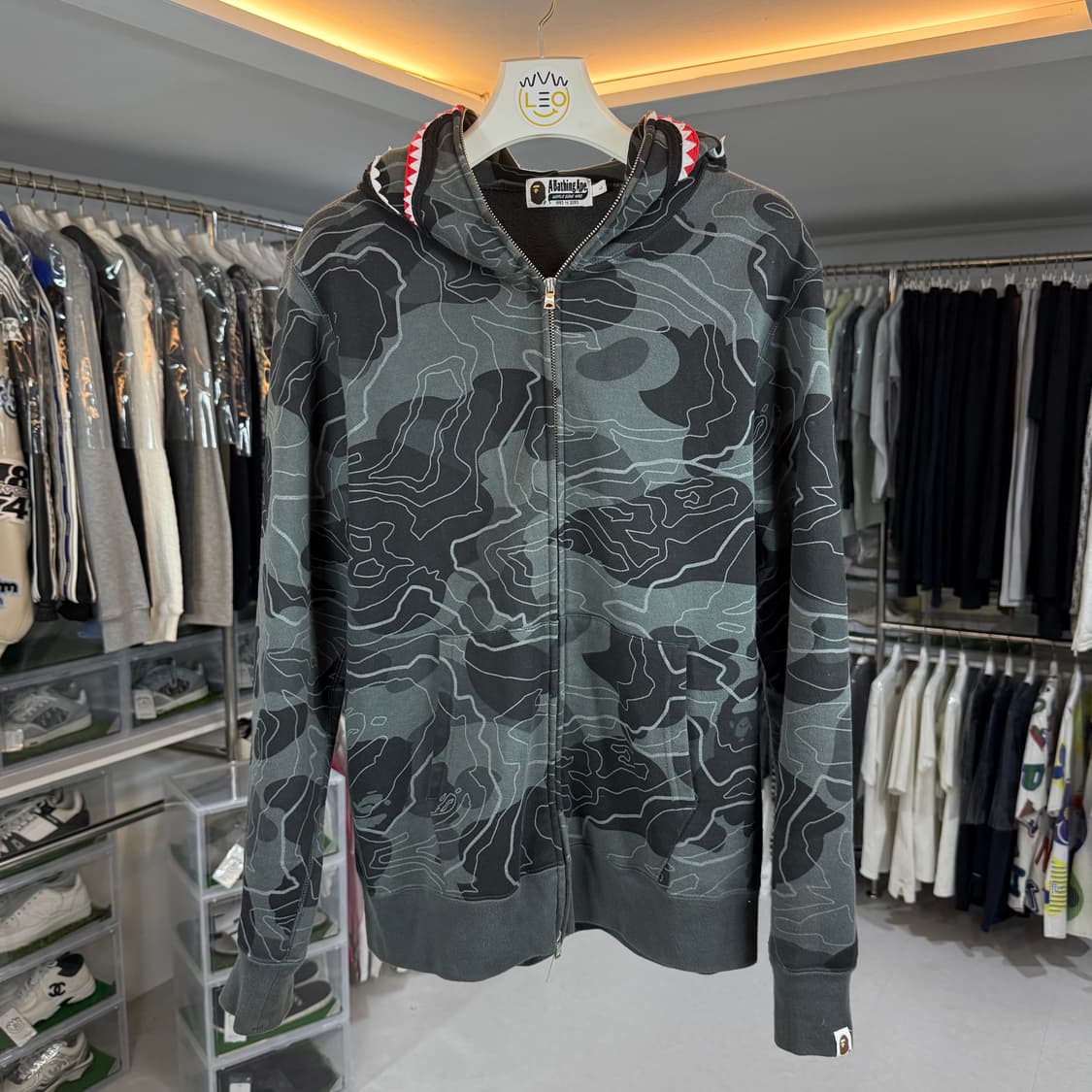 [정품] 베이프 샤크 풀집업 후드 블랙 카모 후드 L 상품이미지2