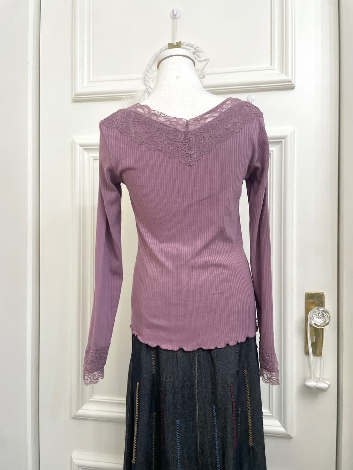 purple lace point rib basic top(size-M) 상품이미지4