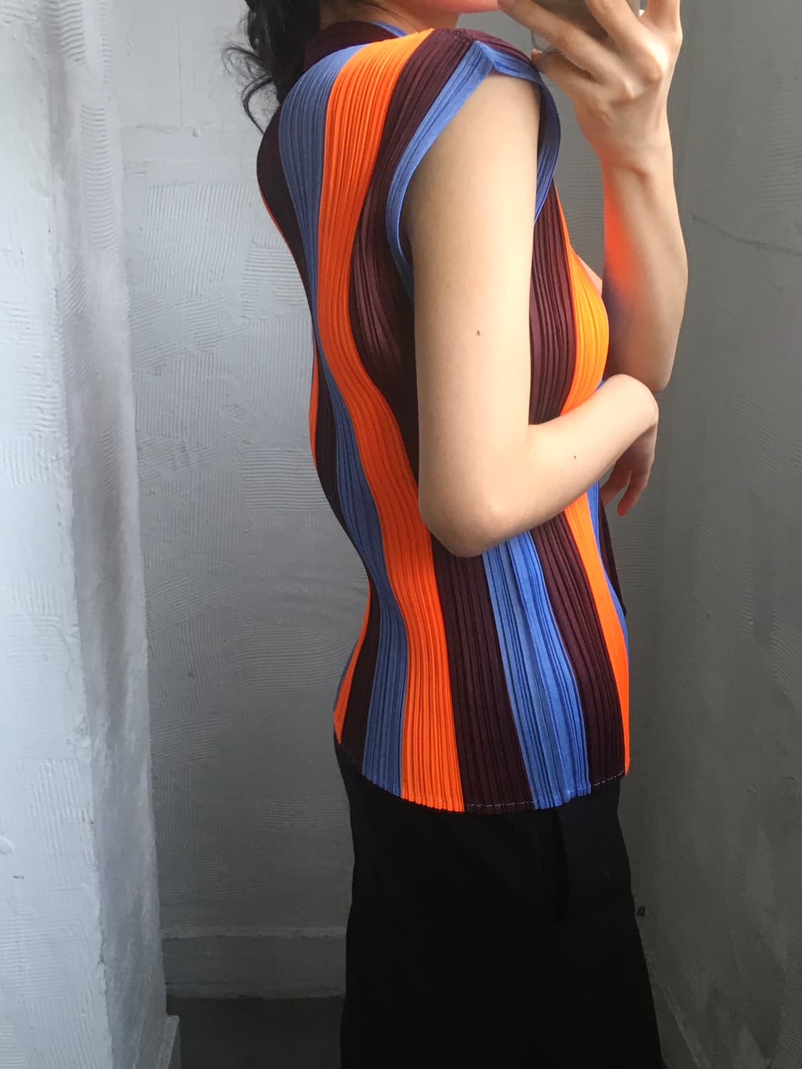 Pleats Please 플리츠플리즈 3색 스트라이프 패턴 슬리브리스 탑 상품이미지2