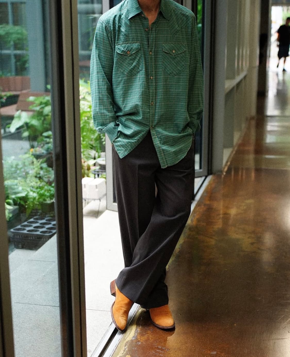 마티앤선즈 치노 트라우저 그레이 샴브레이 4사이즈 상품이미지1