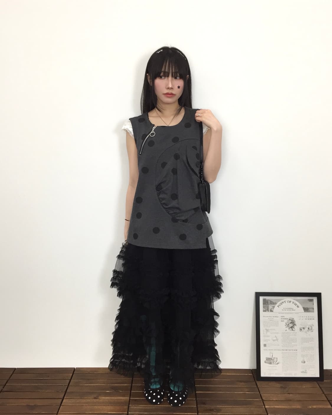 Jpn Asymmetric Polka Dot Sleeveless Top 상품이미지1