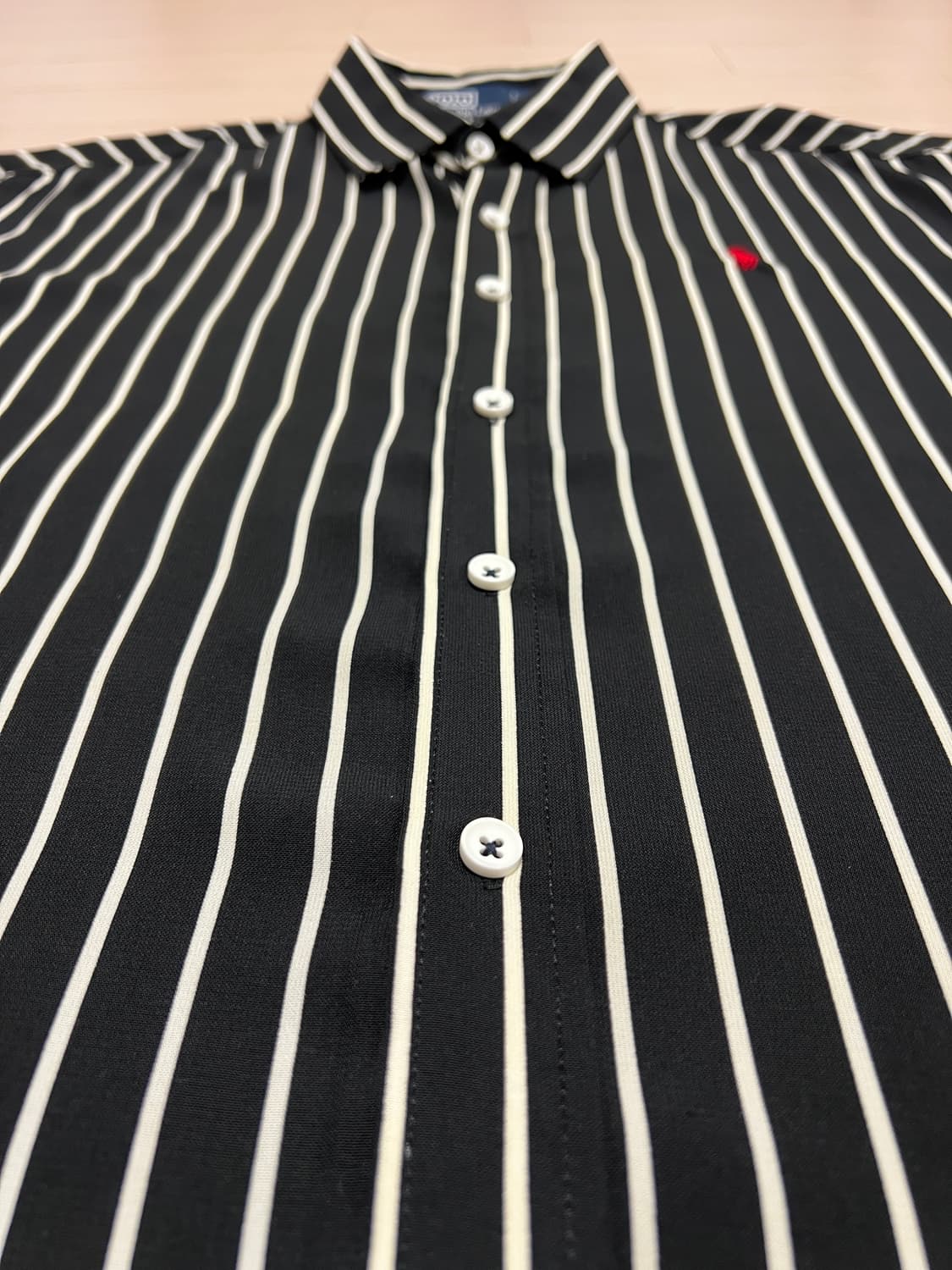 폴로 랄프로렌 블랙 스트라이프 셔츠 / 얇고 찰랑한 원단 / 상태 좋음 상품이미지4
