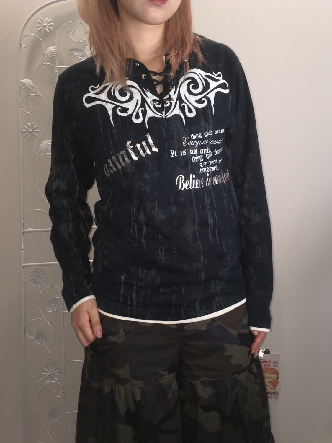 jpn vintage punk eyelet printing long sl 상품이미지4