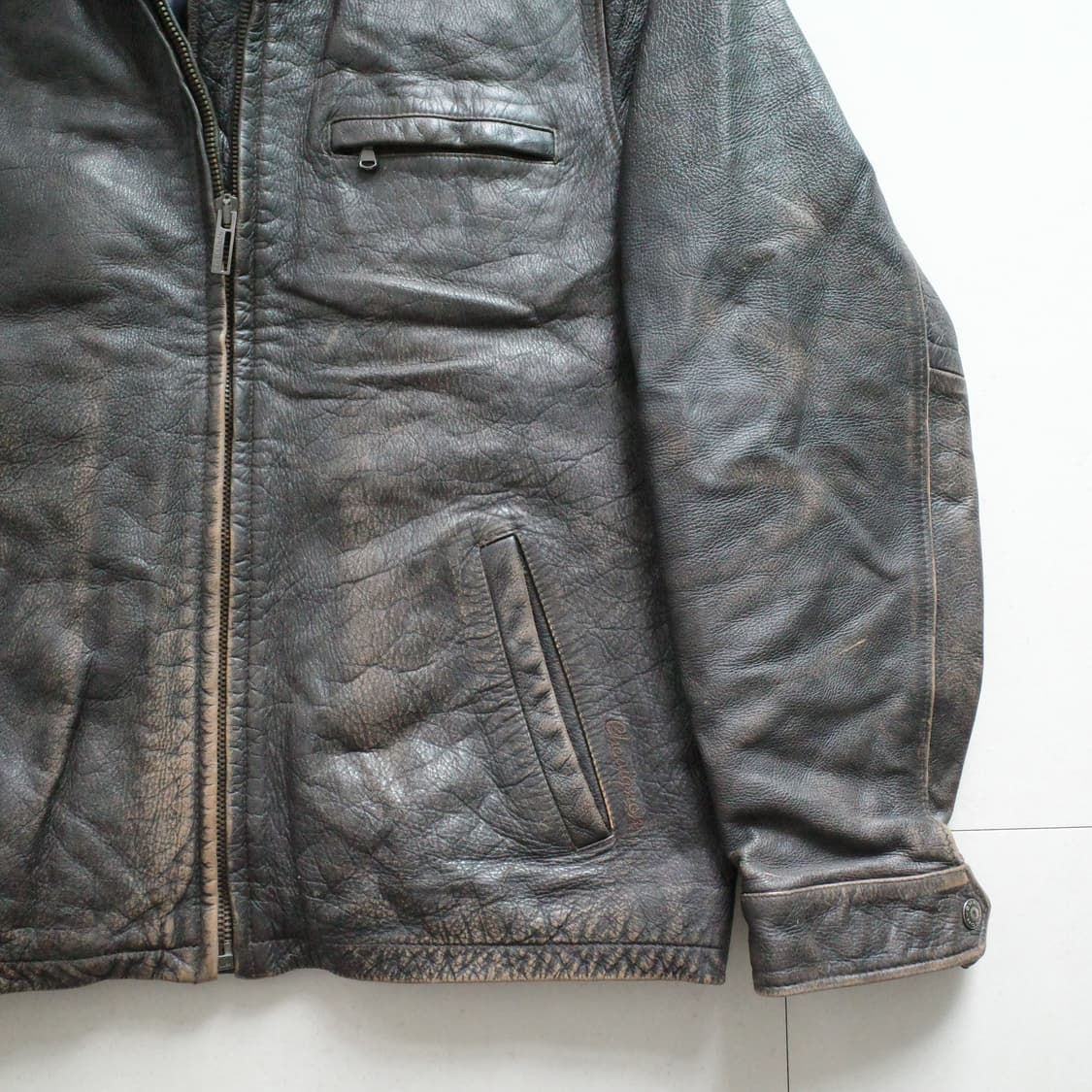 쉐비뇽 Chevignon 빈티지 암소가죽 차심 레더 자켓 XL 상품이미지3