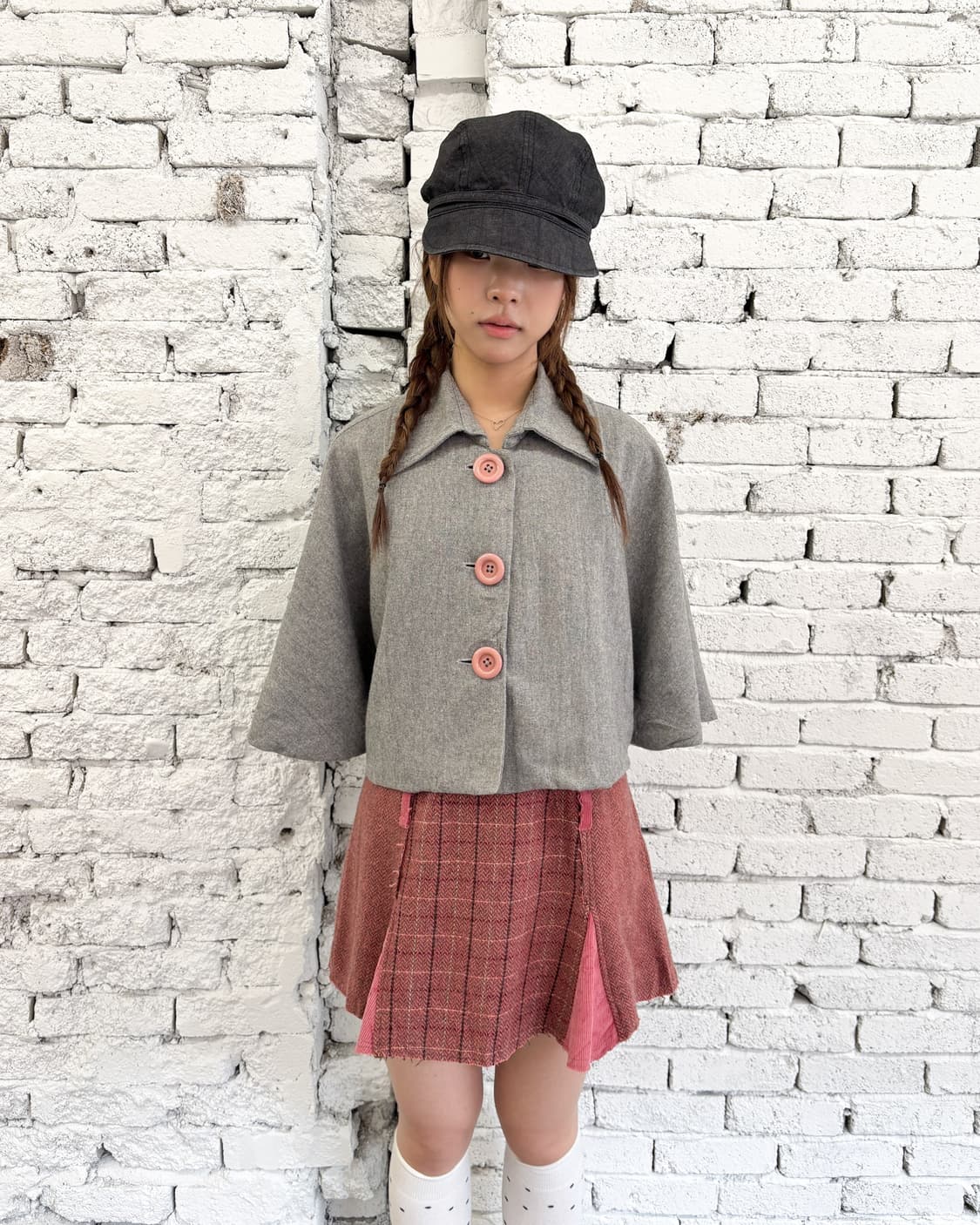 빈티지 핑크 버튼 케이프 자켓 상품이미지1