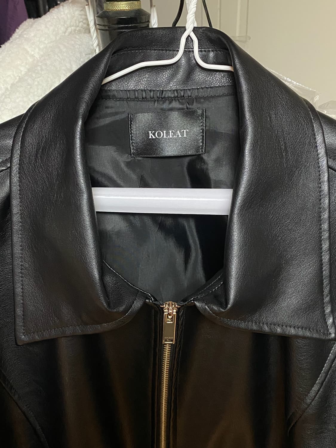 콜릿 - 빈티지 밴딩 오버핏 레더 가죽자켓 (블랙/free) 상품이미지3