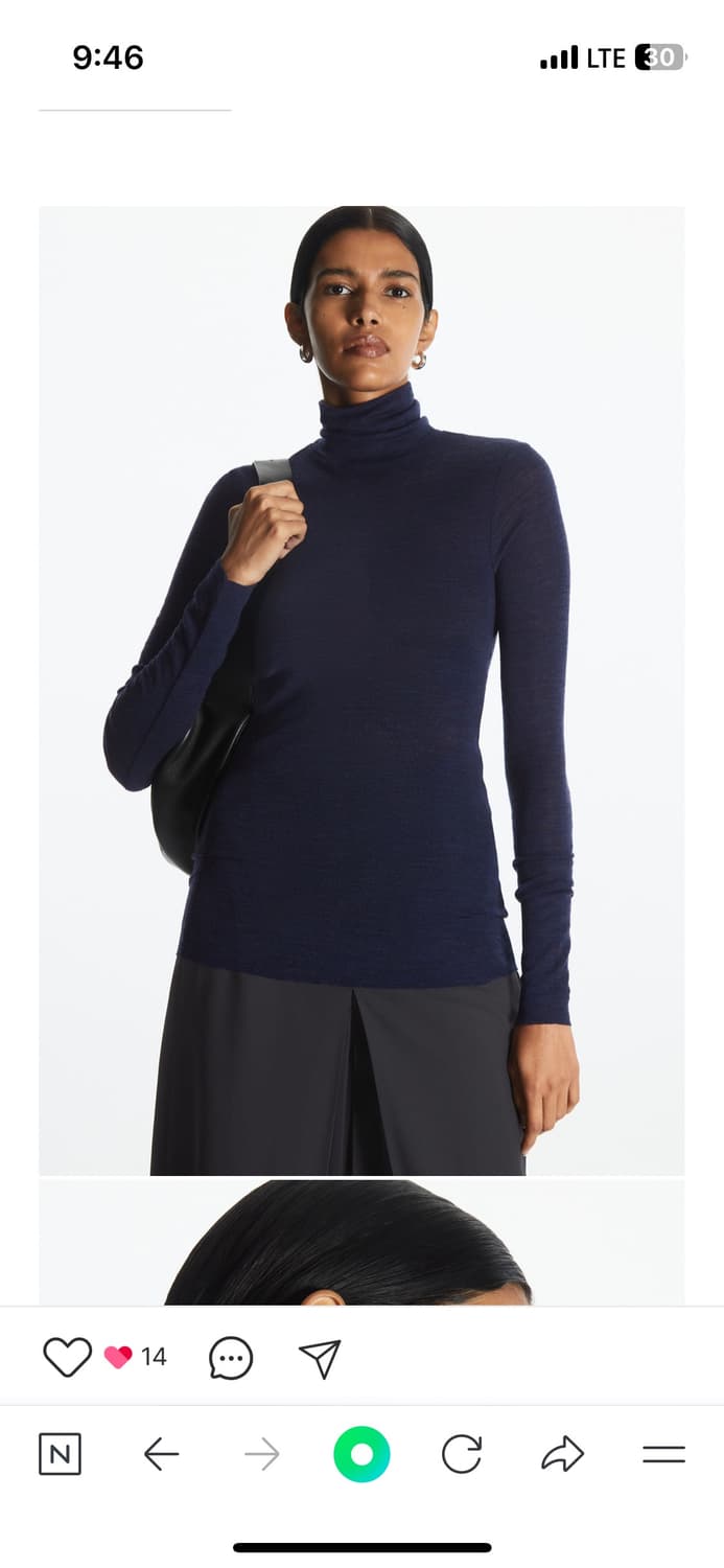 COS 코스 슬림핏 메리노 울 터틀넥 탑 청록컬러 상품이미지1