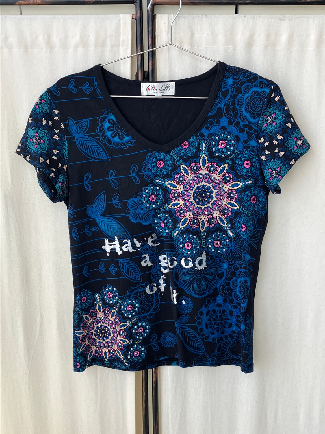 oriental flower blue half t-shirt 상품이미지4