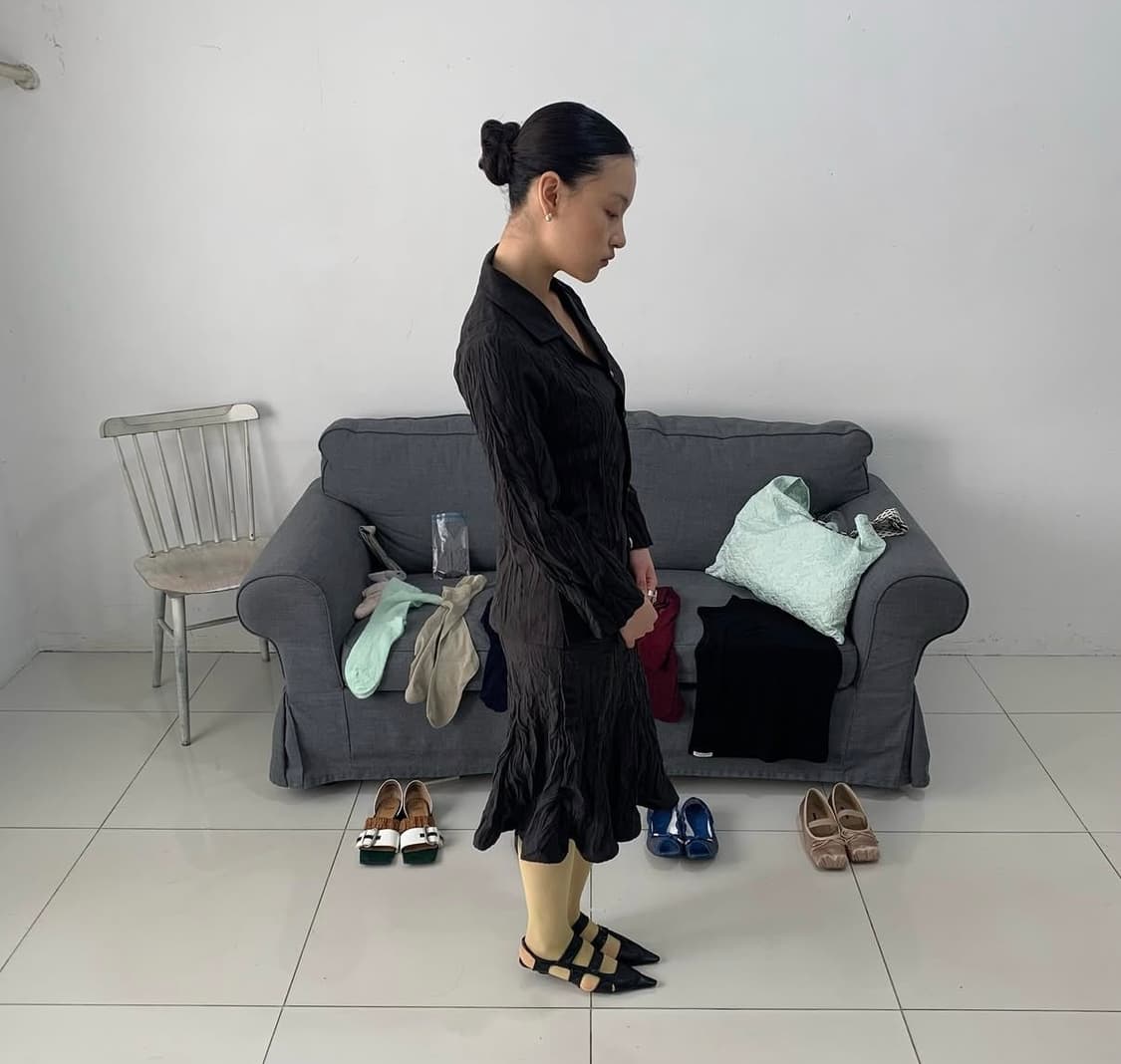 amorshaee 아모르사이 링클 미디 스커트 상품이미지3