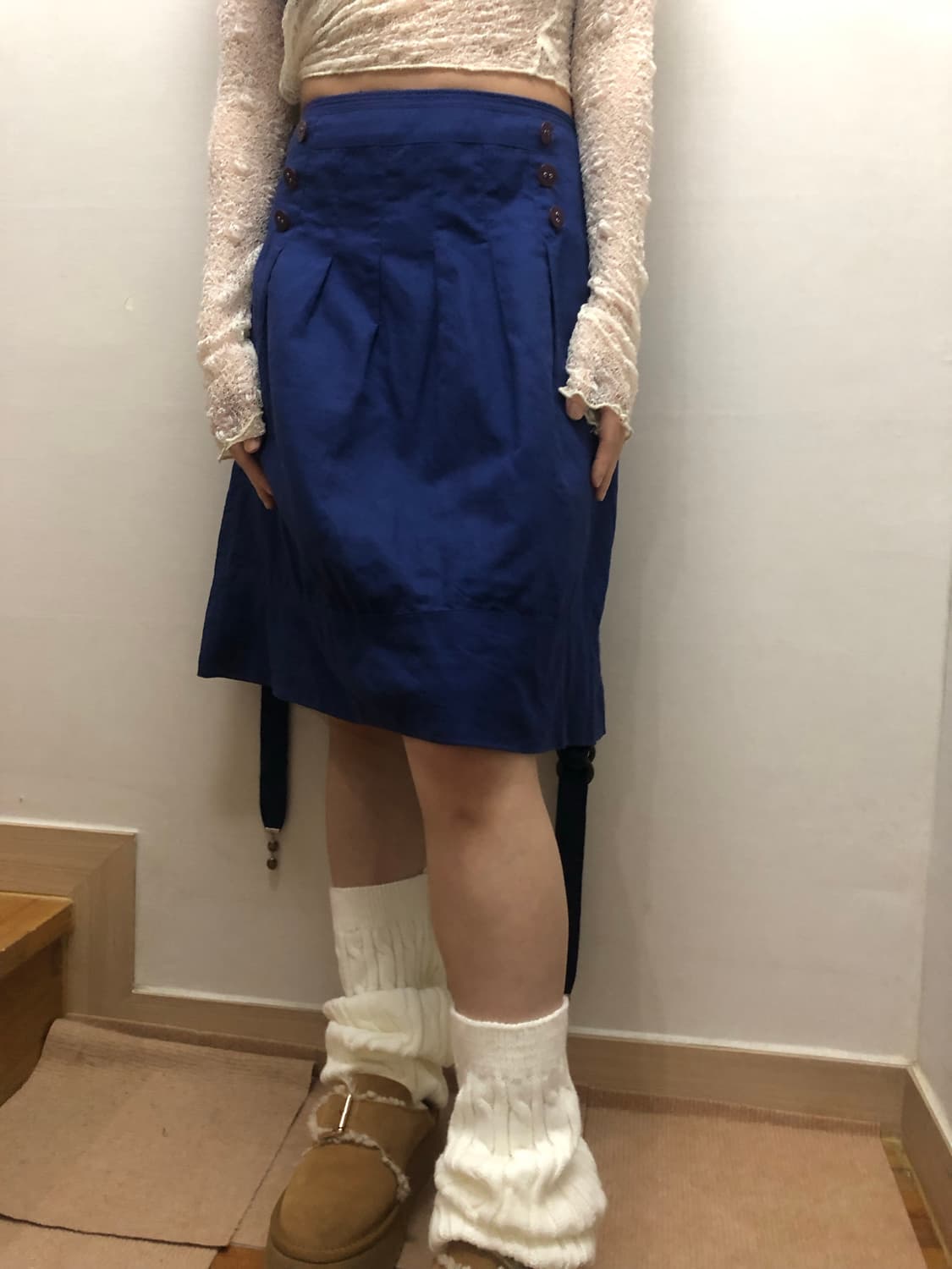 빈티지 블루 벨티드 플리츠 스커트 상품이미지6