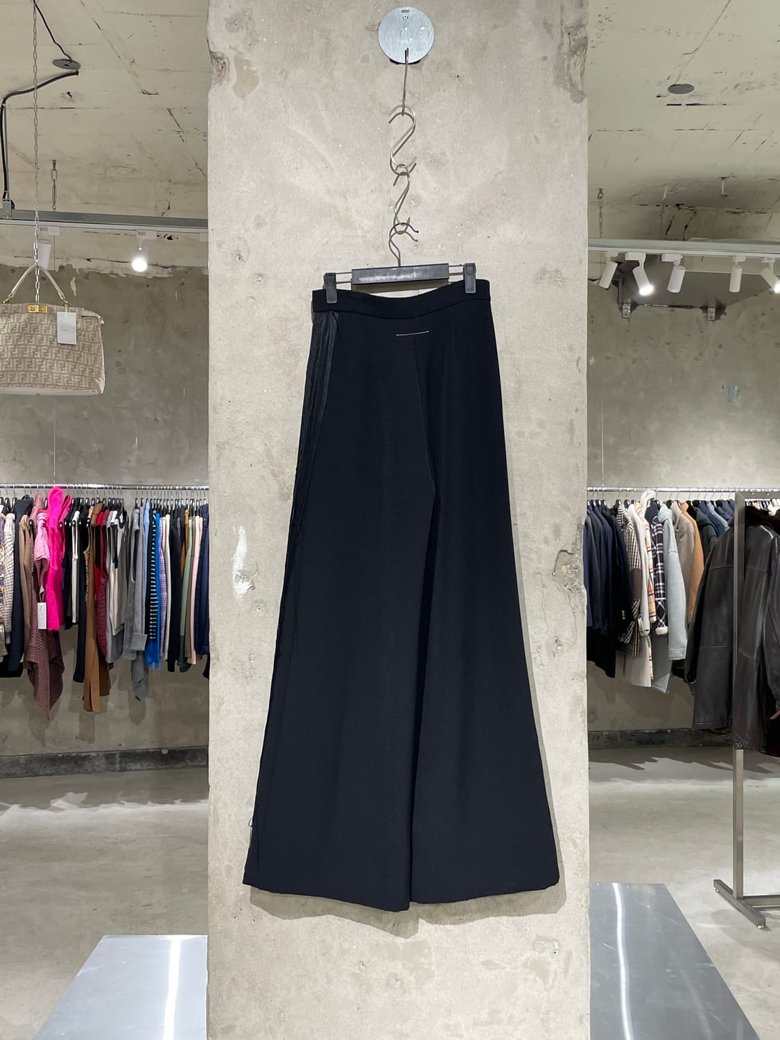 mm6 메종 마르지엘라 블랙 백 스티치 프린지 와이드 슬랙스 상품이미지6