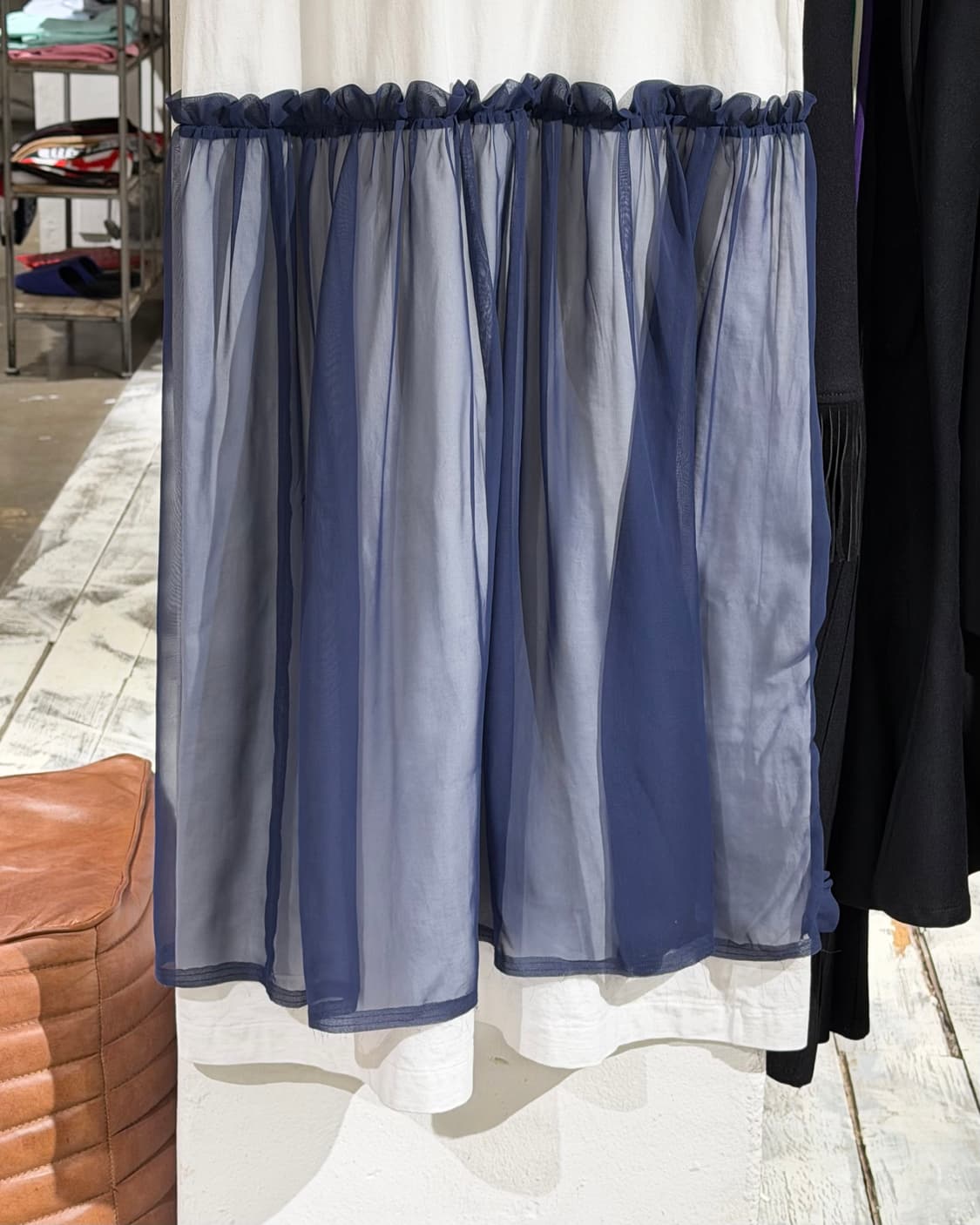 꼼데가르송 걸 화이트 게더링 네이비 시스루 레이어드 원피스 상품이미지5