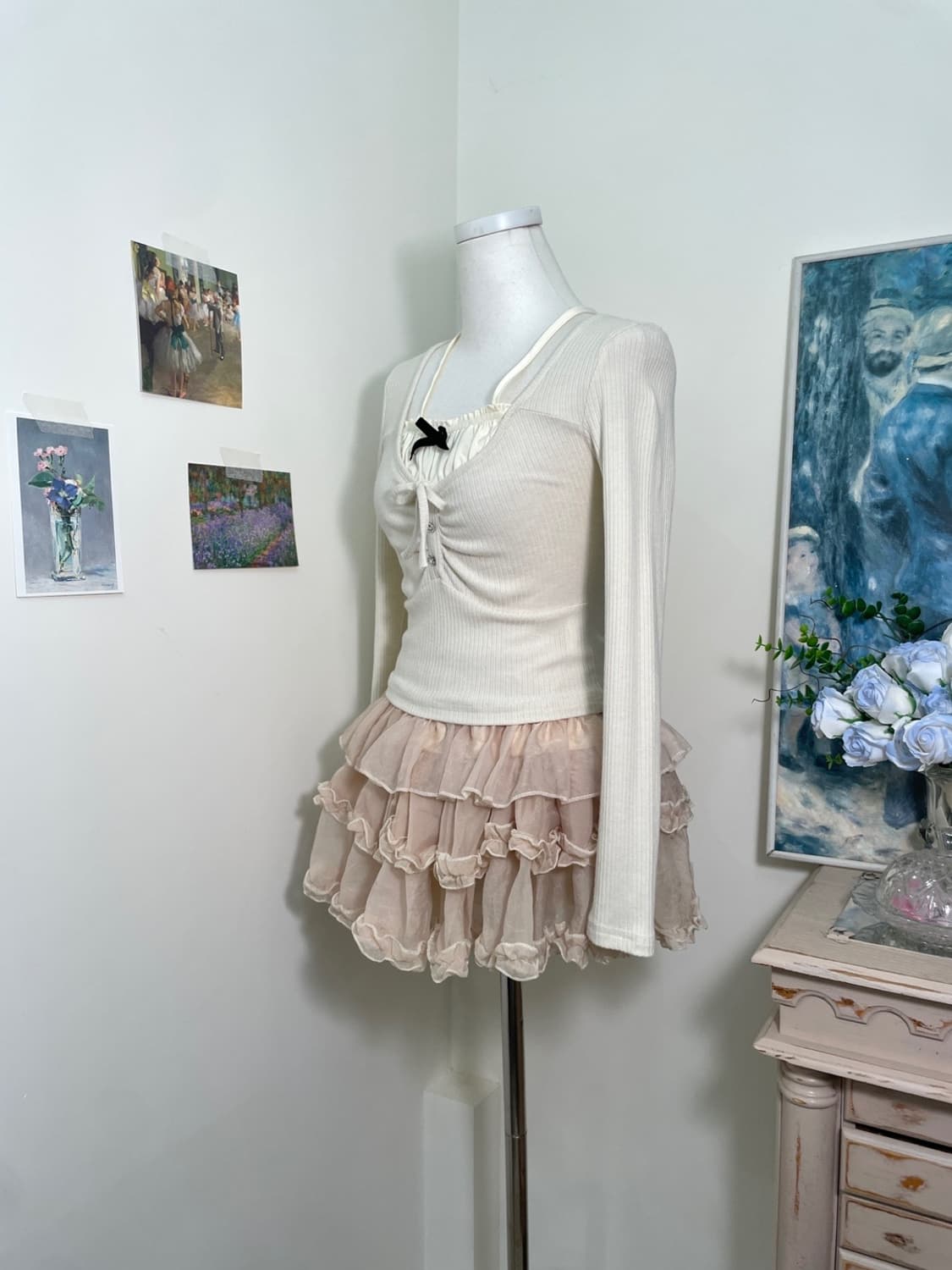 ivory shirring bow point long sleeve kni 상품이미지2