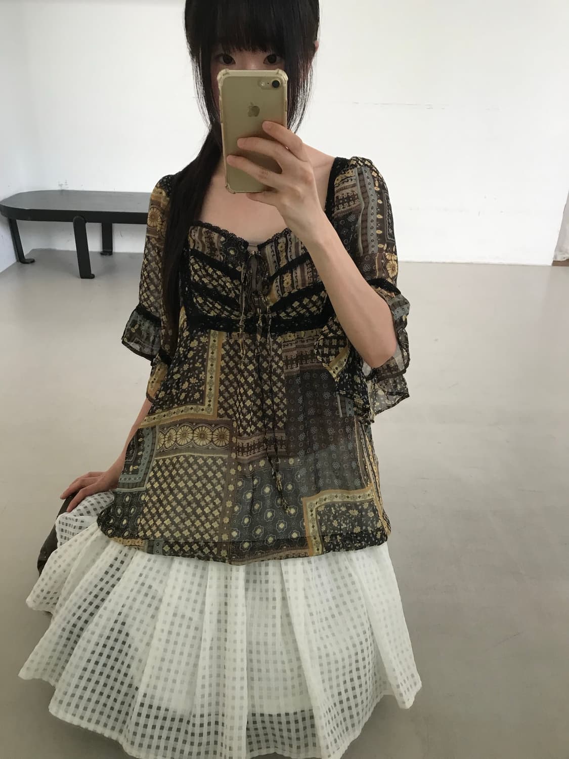 vintage brown pattern blouse 상품이미지3