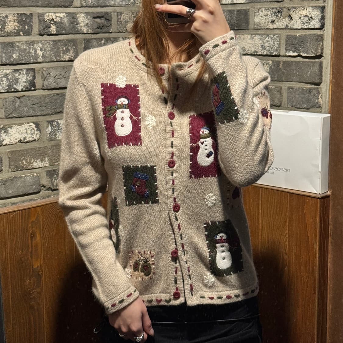 S) Croft & Barrow 앙고라 혼방 눈사람 자수 가디건 상품이미지10