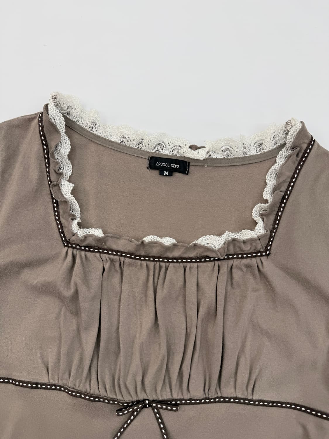 빈티지 BRUGGE SEPIA 브라운 셔링 프릴 블라우스 상품이미지3