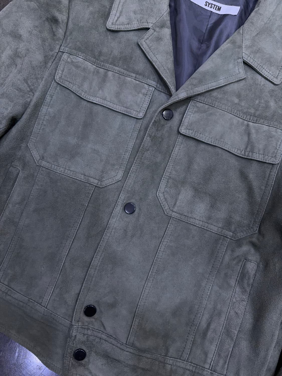 시스템옴므 염소가죽 스웨이드 트러커 자켓 카키 95 상품이미지4