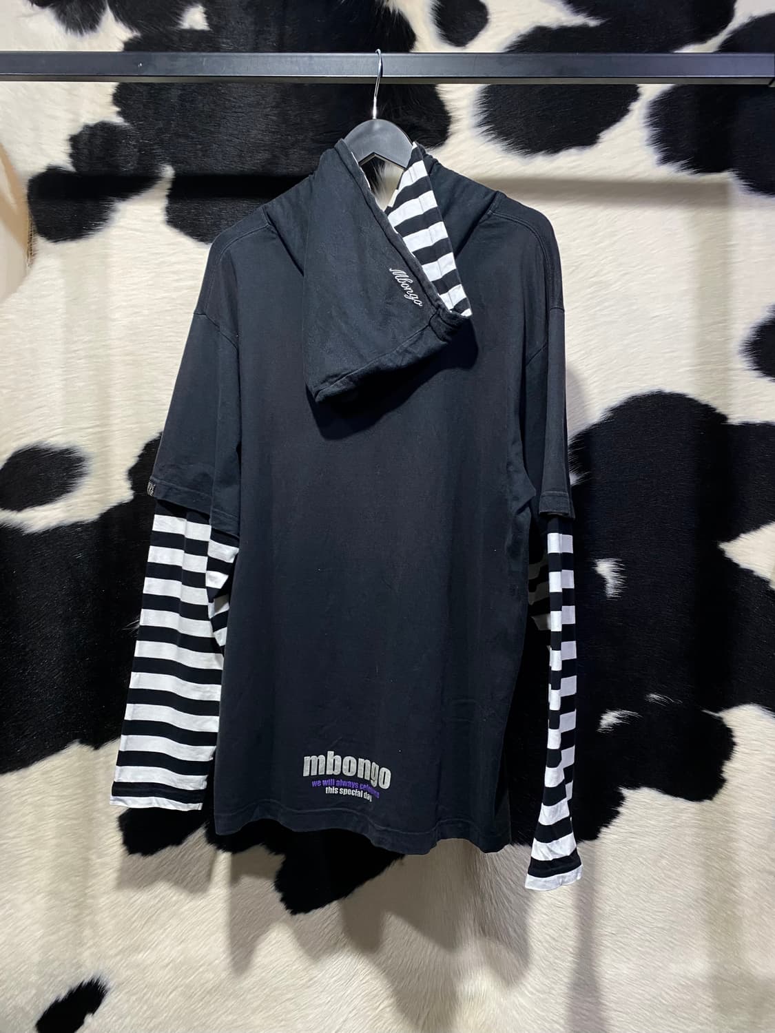 Mbongo 단가라 레이어드 후드티셔츠 상품이미지5