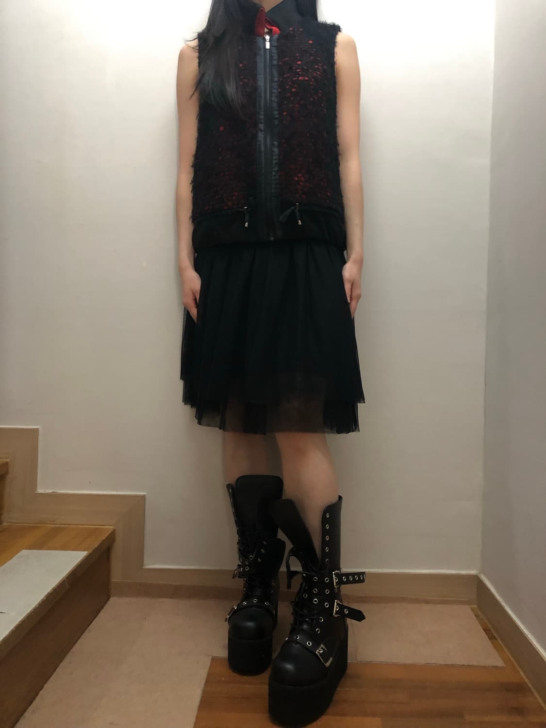 빈티지 펑크 블랙 레드 베스트 상품이미지5