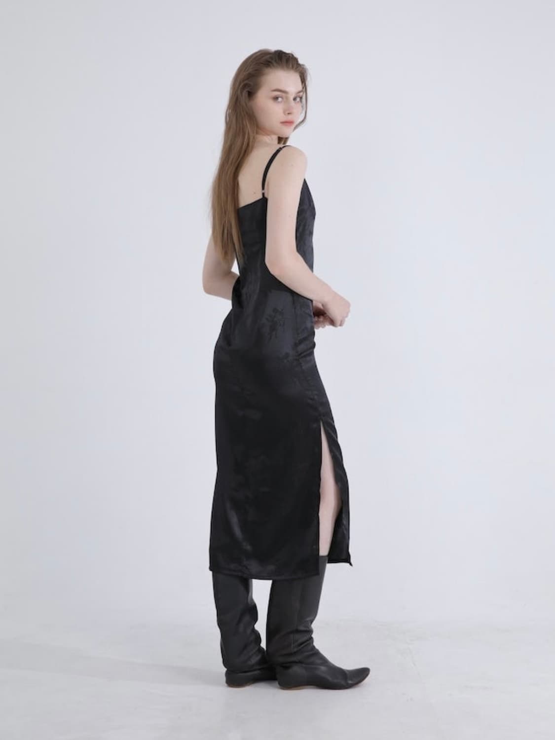 wsc 아카이브 orchid dress 오키드 자카드 원피스 블랙 상품이미지3