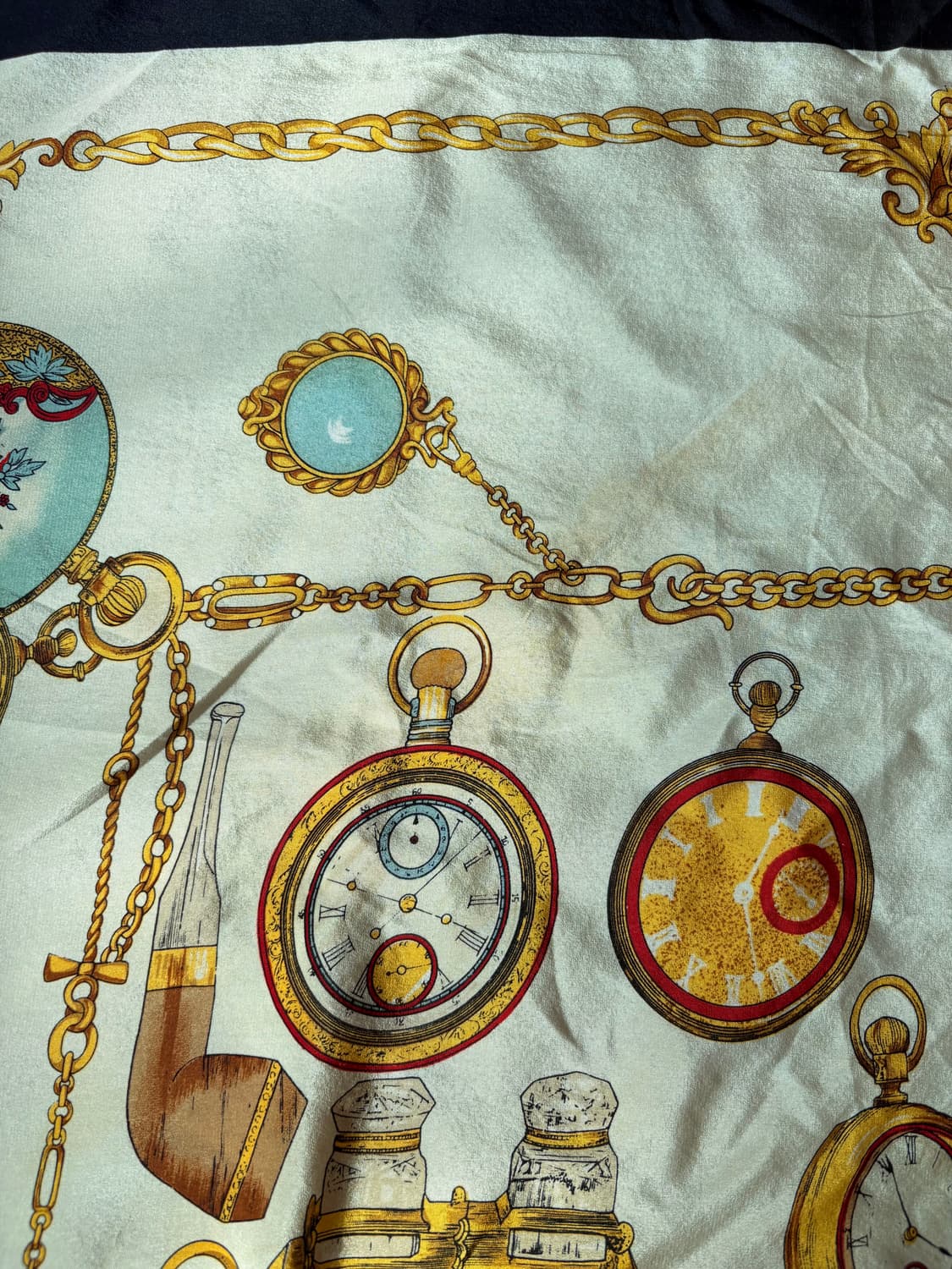 빈티지 La Fenice 회중시계 패턴 실크 스카프 상품이미지5