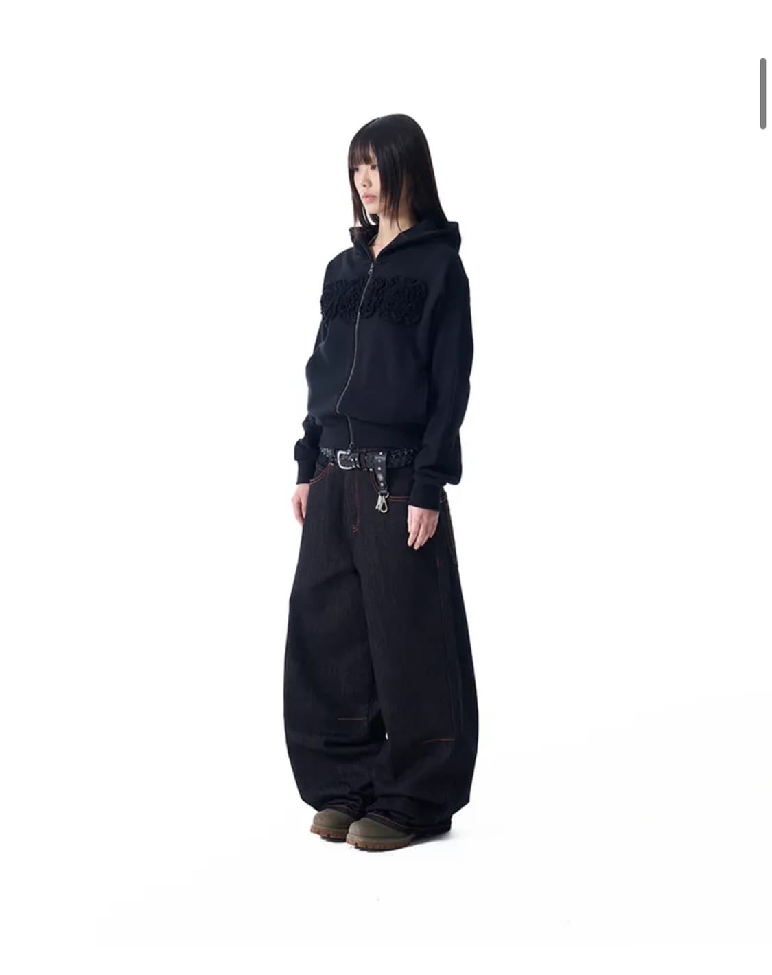 아캄 Flowers Zip-Up Hoodie (Black) 상품이미지2
