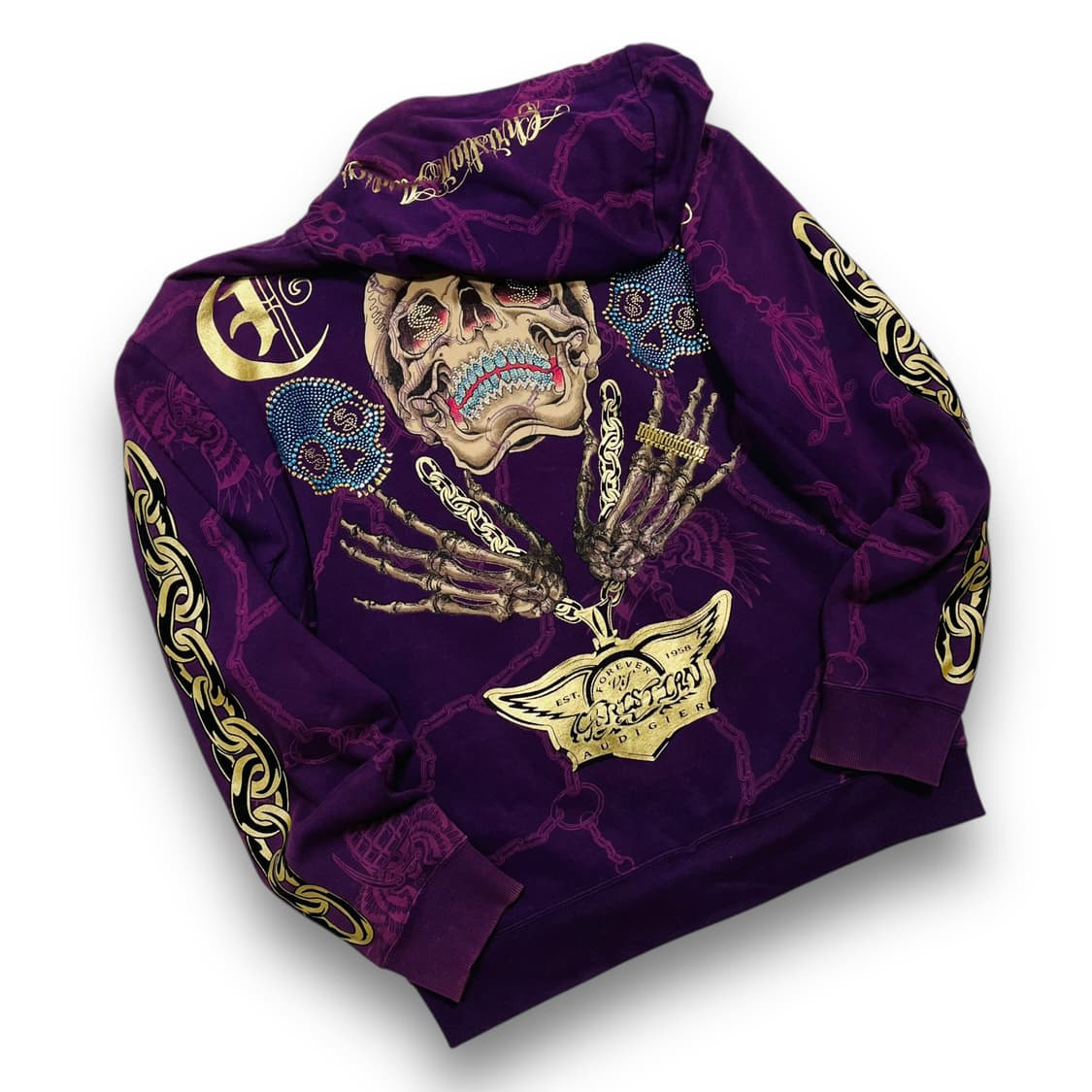 크리스찬 오디저 골드 체인 스컬 스터드 퍼플 후디 집업 상품이미지3