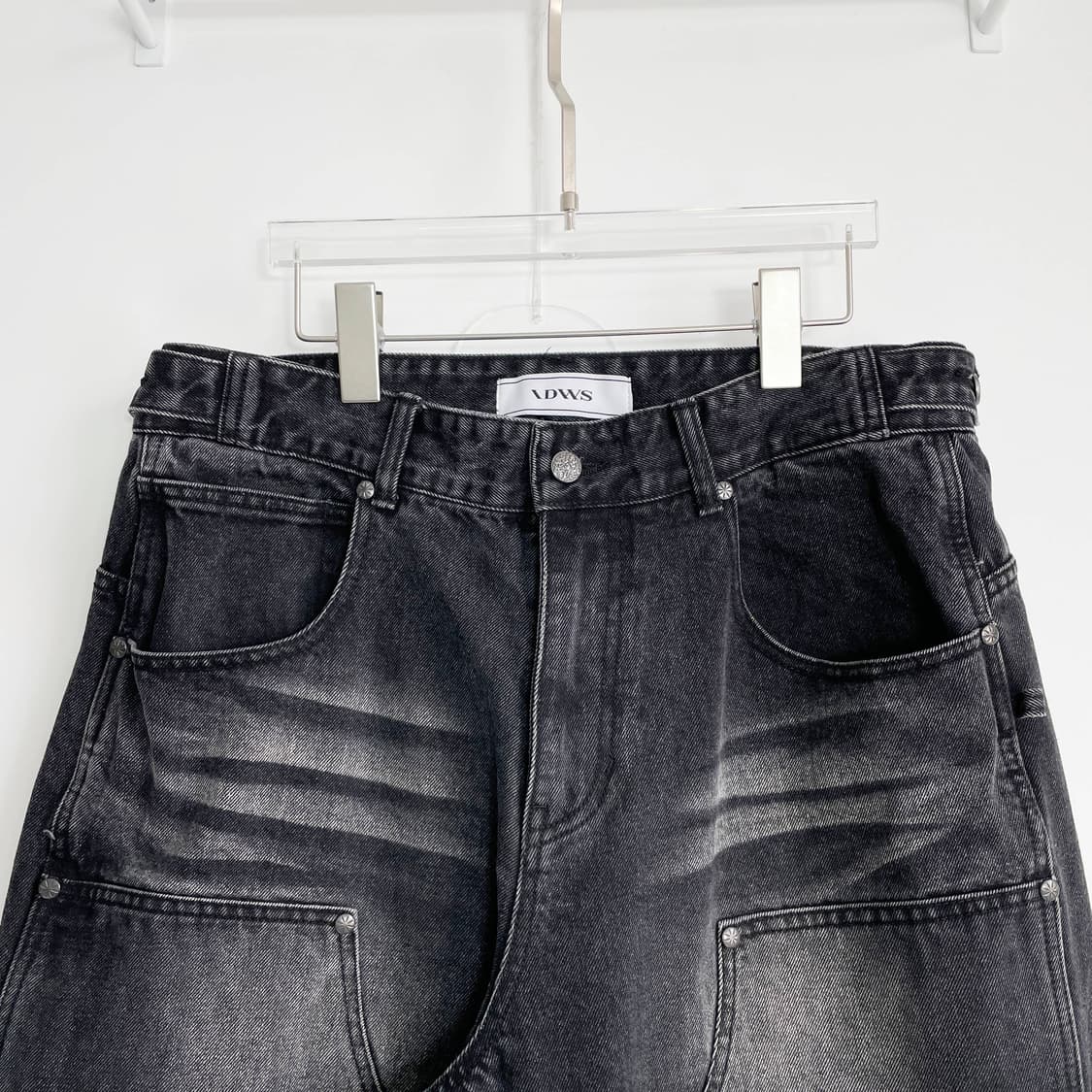 A1 아돈워너셀(IDWS) 오버랩 카펜터 데님 팬츠 블랙 1사이즈 상품이미지2