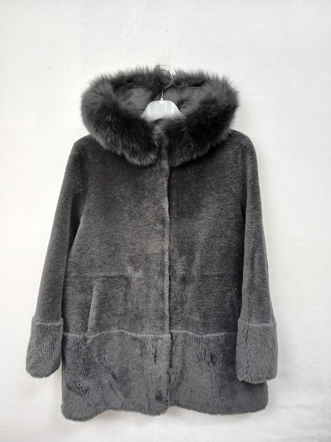 유니지 천연양모 사가폭스퍼 후드코트 77 L 새제품 상품이미지1