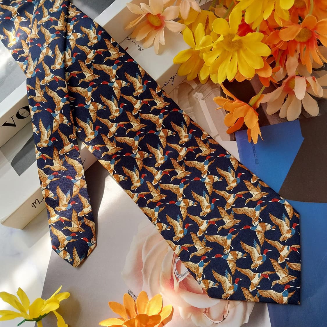 타이렉 넥타이 네이비 오리 모티브 새제품 9.7cm  K2602 상품이미지4