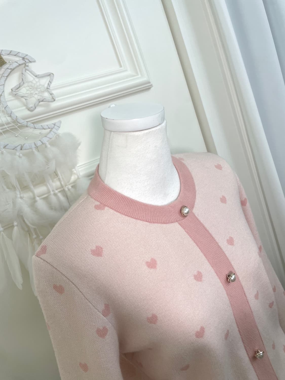 pink heart pattern line knit top(size-F) 상품이미지8
