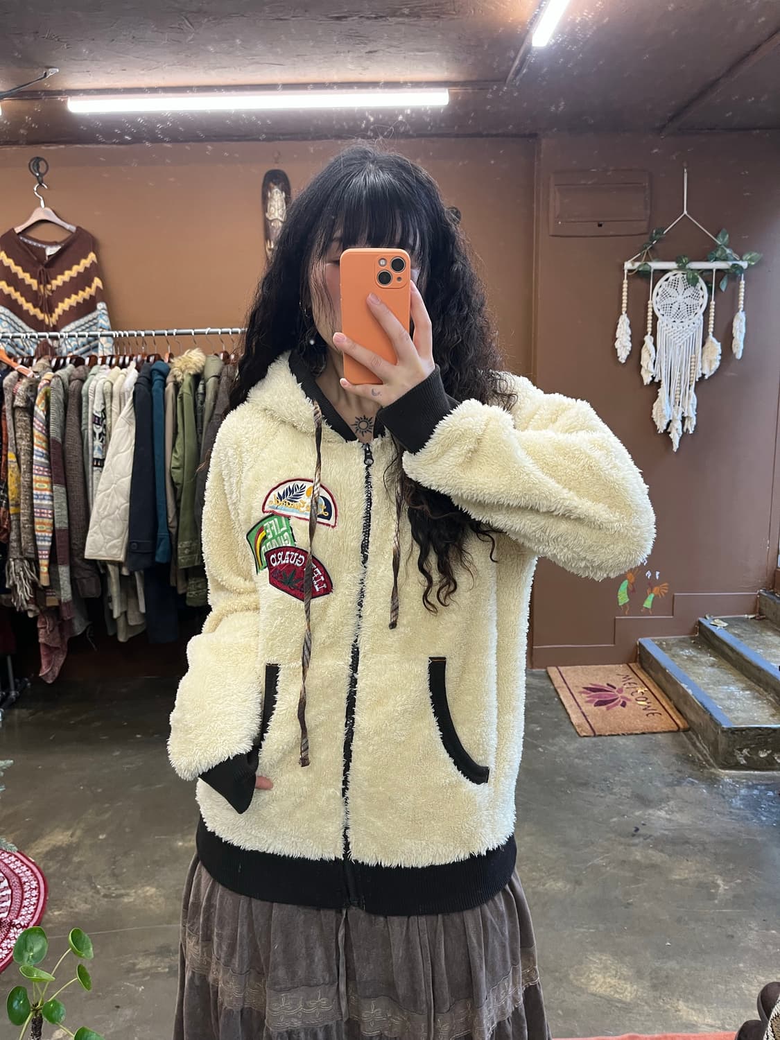 크림아이보리 플리스 후드집업 상품이미지6