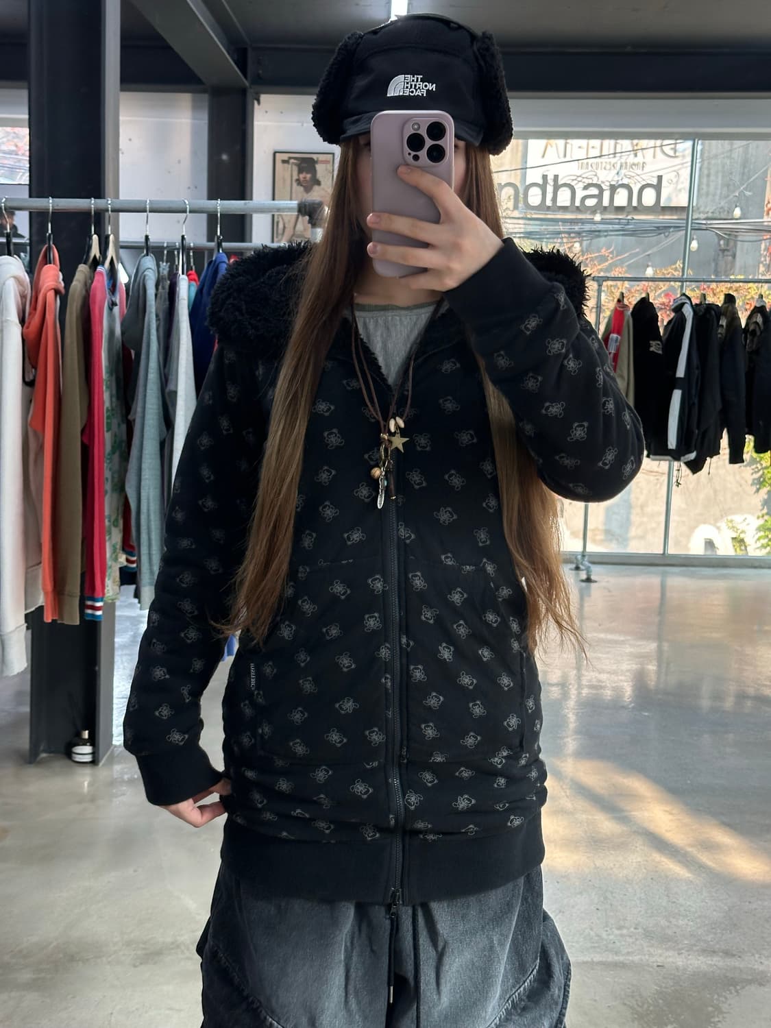 히스테릭글래머 리버시블 퍽베어 플러피 원피스후드집업 상품이미지4