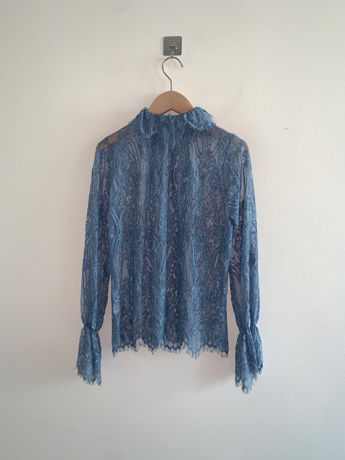 Lace high neck rose blouse(blue) 상품이미지5