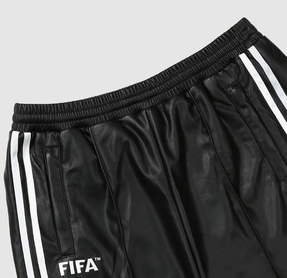 FIFA 레더 트레이닝 트랙팬츠 와이드 밴딩 가죽바지 블랙 상품이미지4