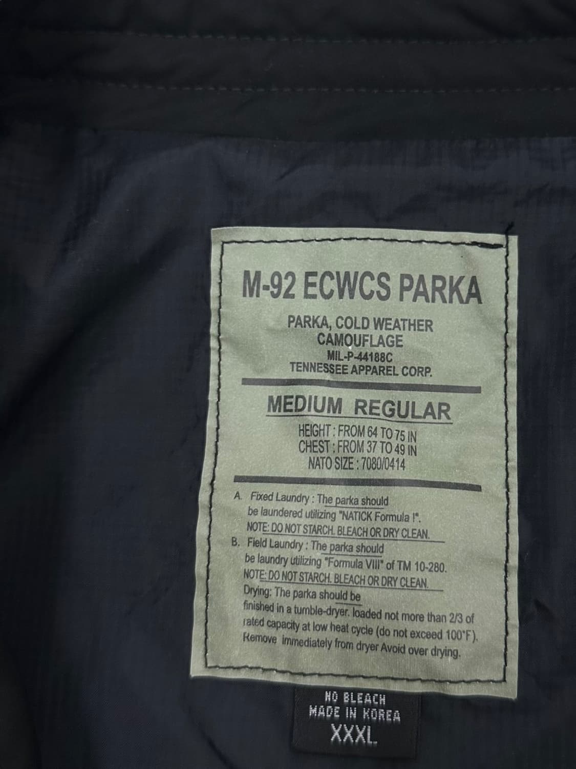 미군 ECWCS M-92 밀리터리 자켓 블랙 (3XL) 상품이미지8
