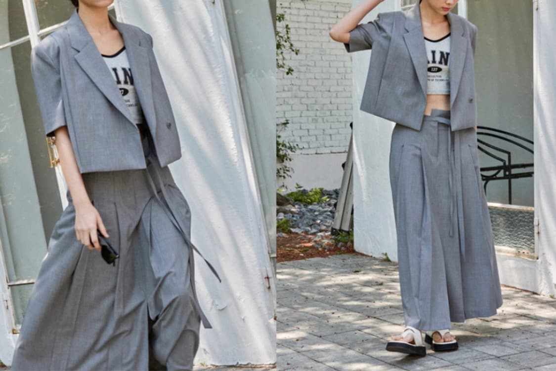 에스와이투씨 트윈 턱 롱 스커트 그레이 상품이미지2