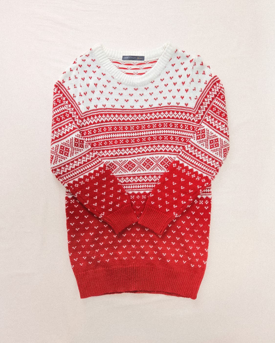 노르딕 하트 패턴 레드 니트 상품이미지2