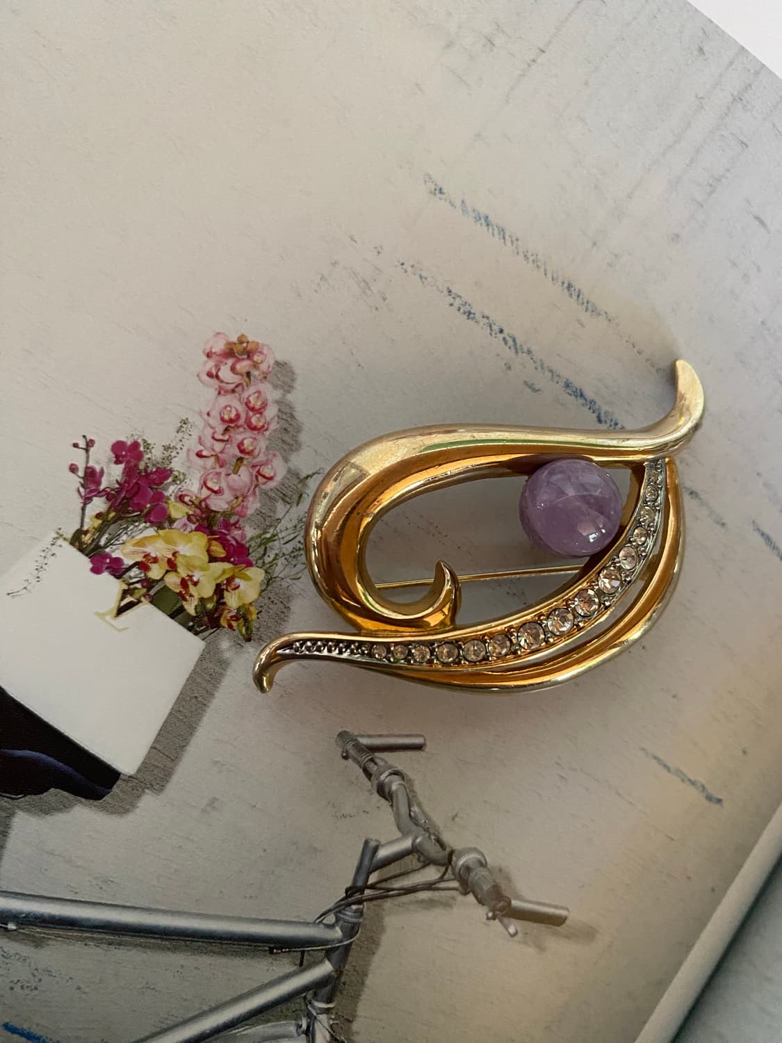 빈티지 골드 퍼플 일본 브로치 주얼리 상품이미지3
