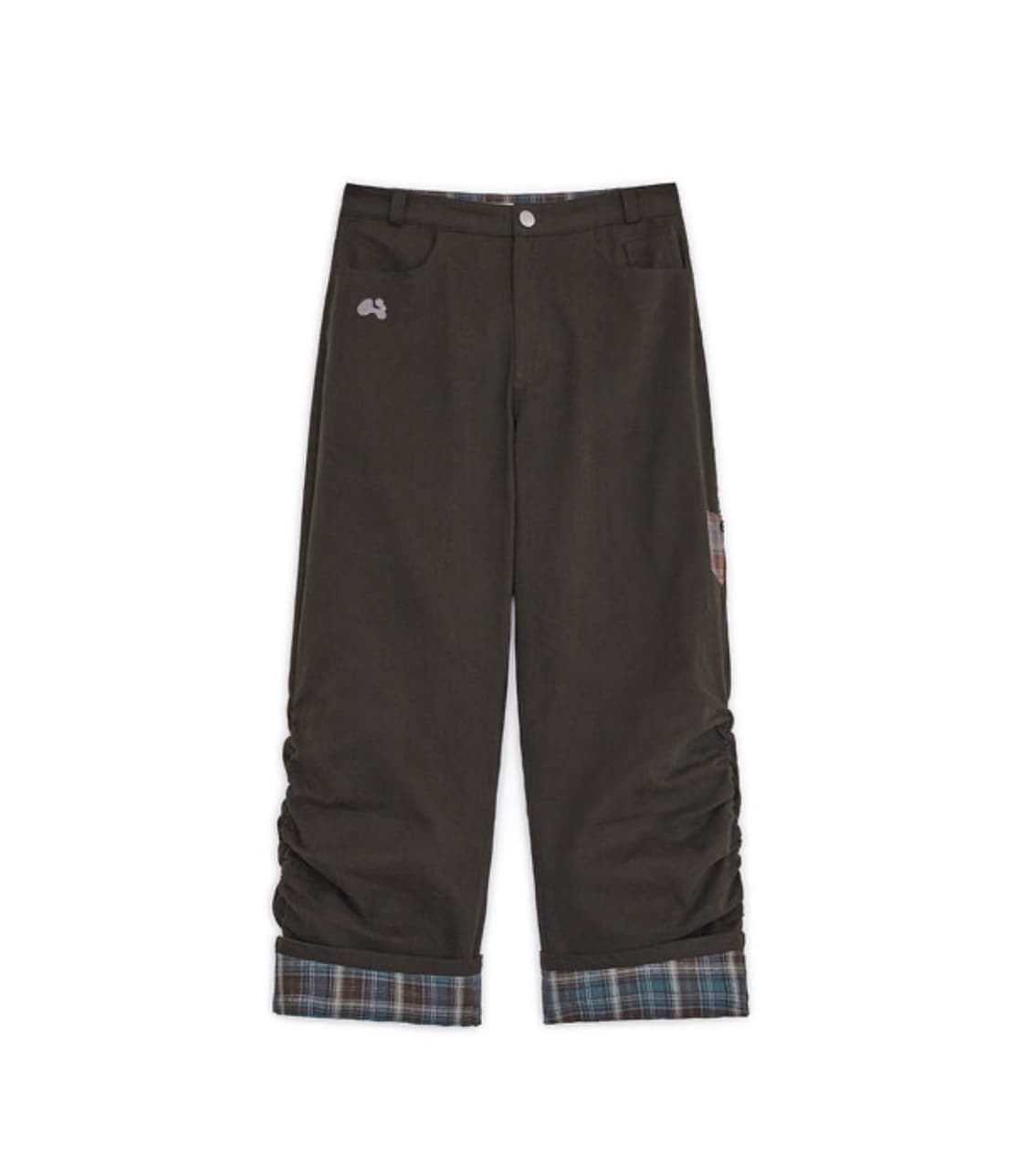 허그유어스킨 체크 롤업 코튼 팬츠 (브라운 M) 상품이미지1