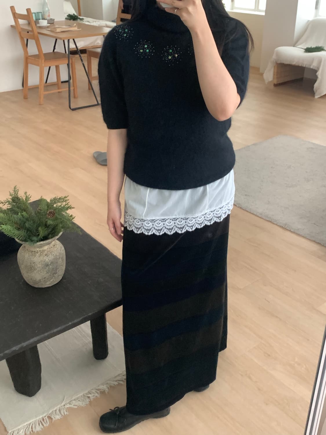 Stripe velvet long Sk 상품이미지3