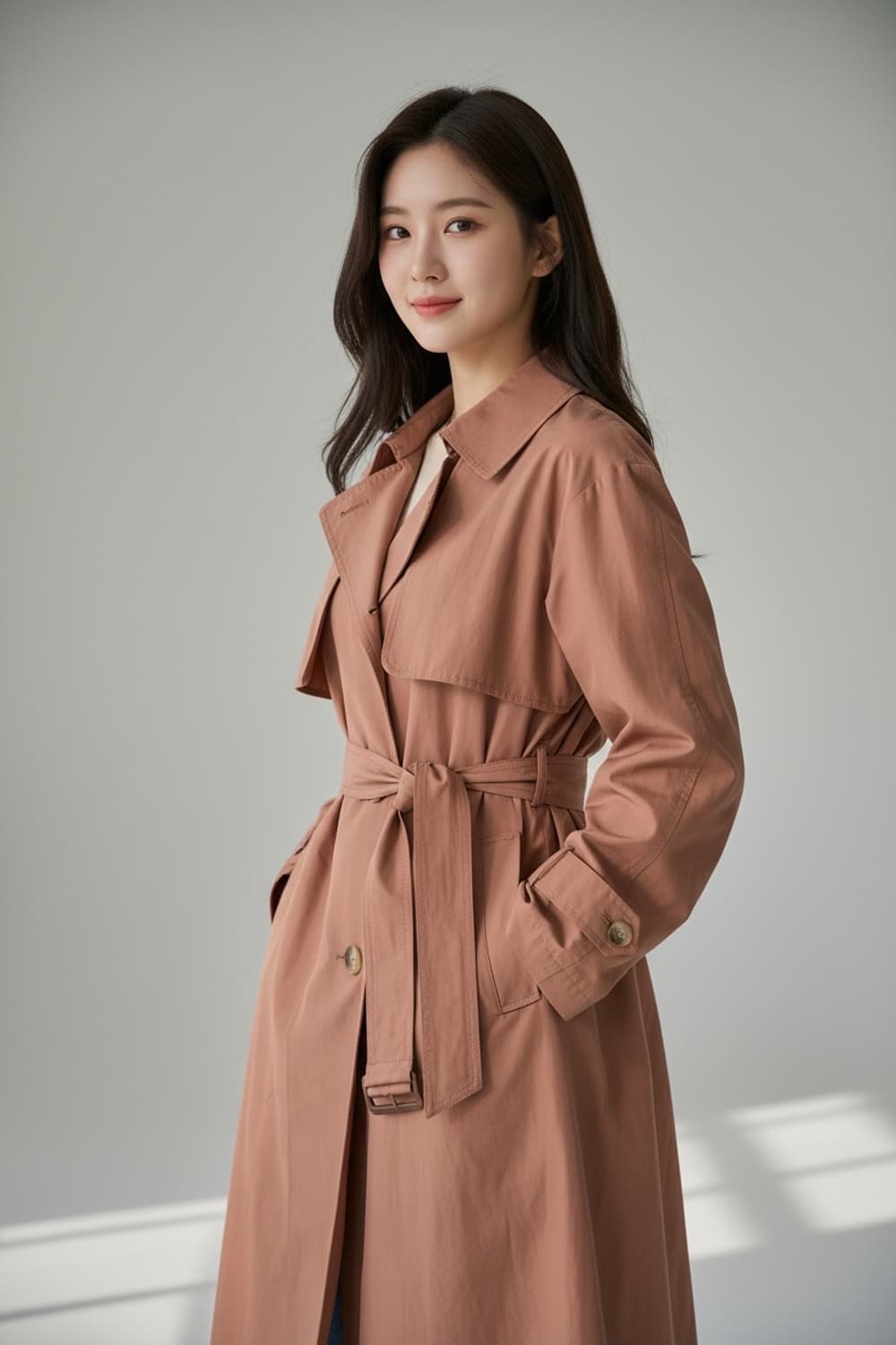 SJSJ 핑크 롱 트렌치 바람막이 코트 XS 상품이미지1