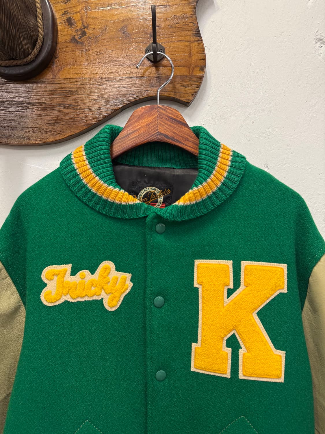 (L) Dehen 데헨 Leather Arm Varsity Jacket 상품이미지3