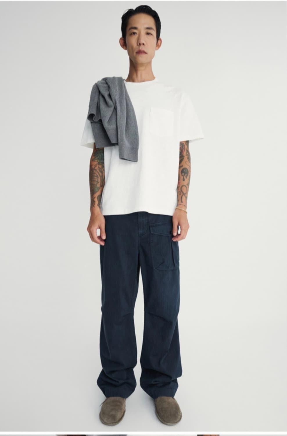 포터리 코튼 헤링본 오버다이드 콜로넬 팬츠 네이비 4사이즈 상품이미지1