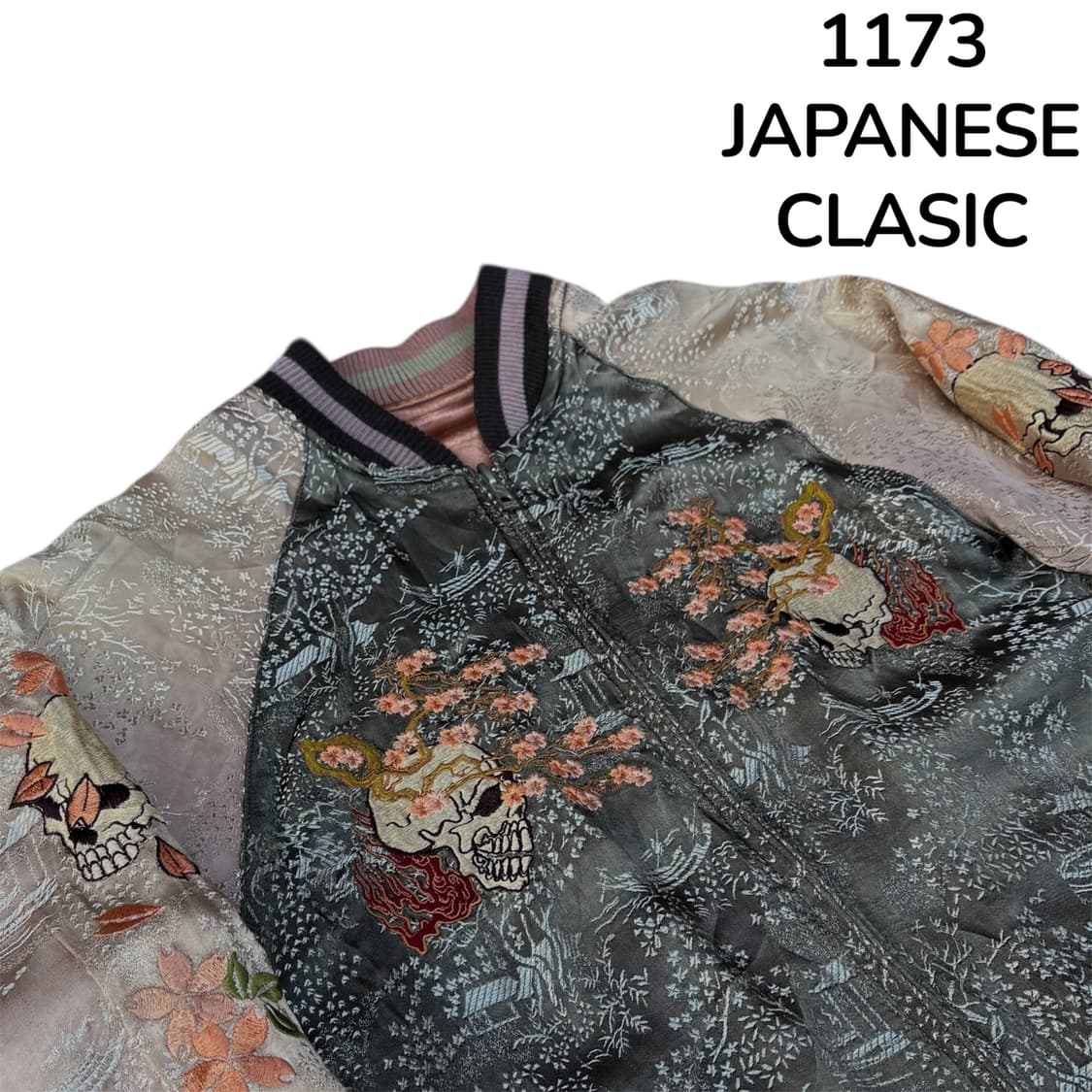 재패니즈클래식 양면 핑크 해골 자수 스카쟌 일본빈티지 스카잔 자켓 S 상품이미지7