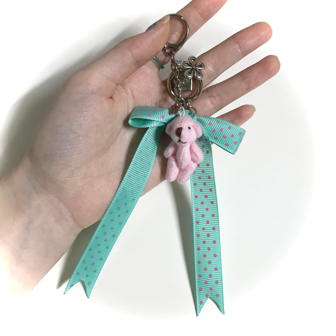 민트 도트 리본 곰돌이 인형 키링 상품이미지3