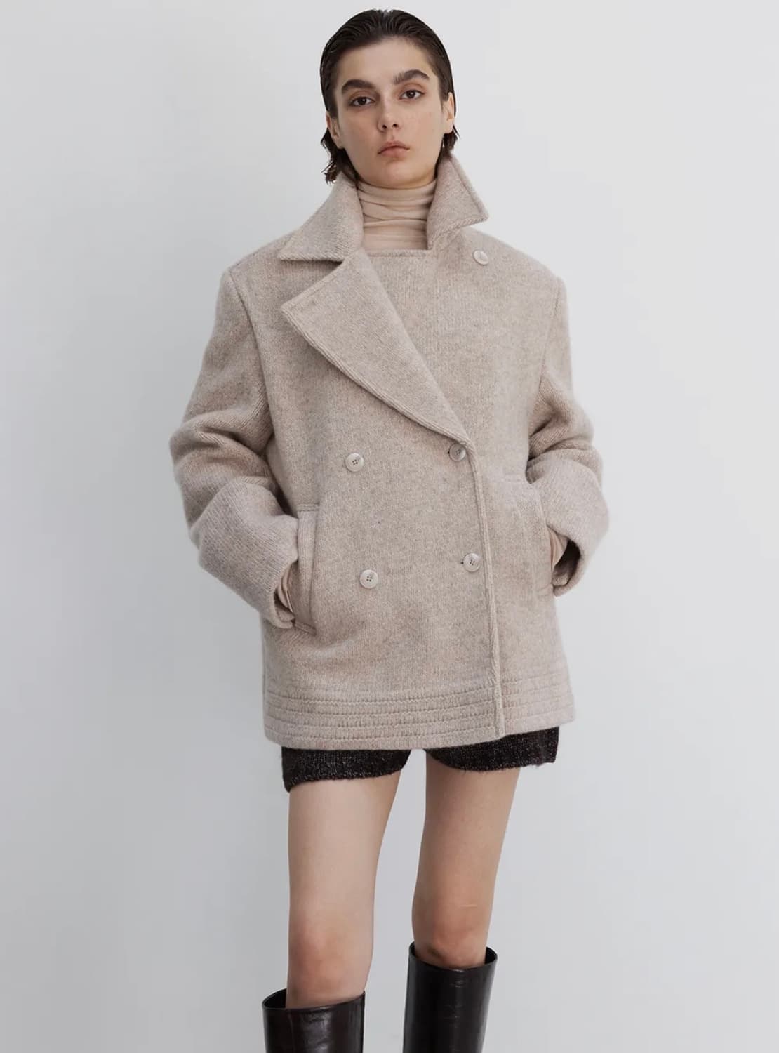 우마뭉 셔틀랜드 울 니트 피코트 아몬드 36 상품이미지5