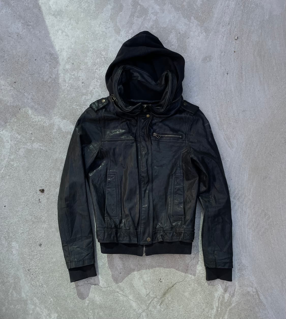 쉽스킨 후디드 레더 자켓 상품이미지1