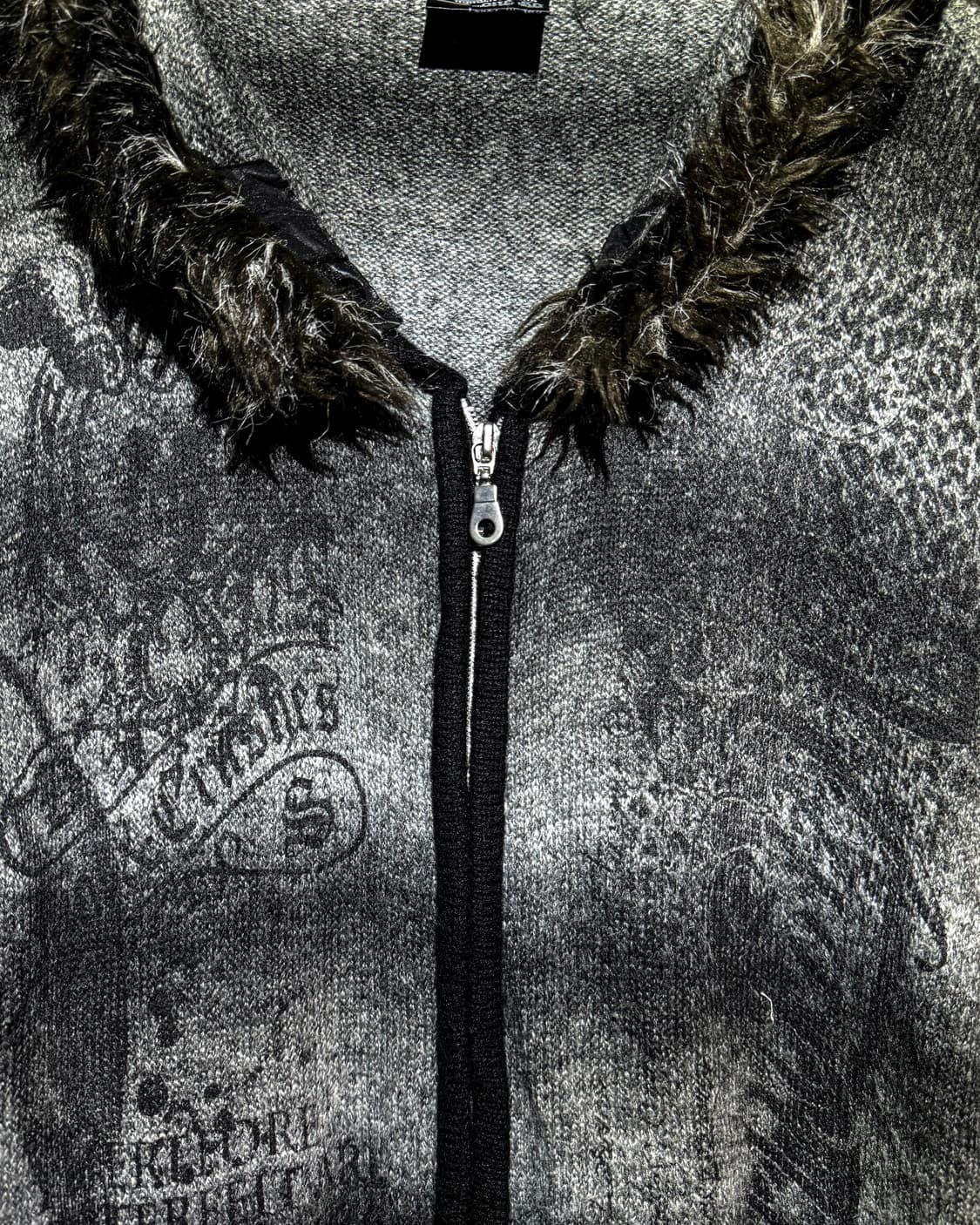 Print Knit Zip Fur Hoodie 상품이미지3